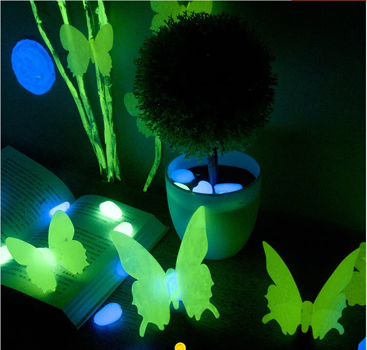 

Hot Sales 4Pcs Glow In The Dark Wall Stickers 3D stereo butterfly Luminous Kids Room Decor PVC Decorativos Bedroom Decoration