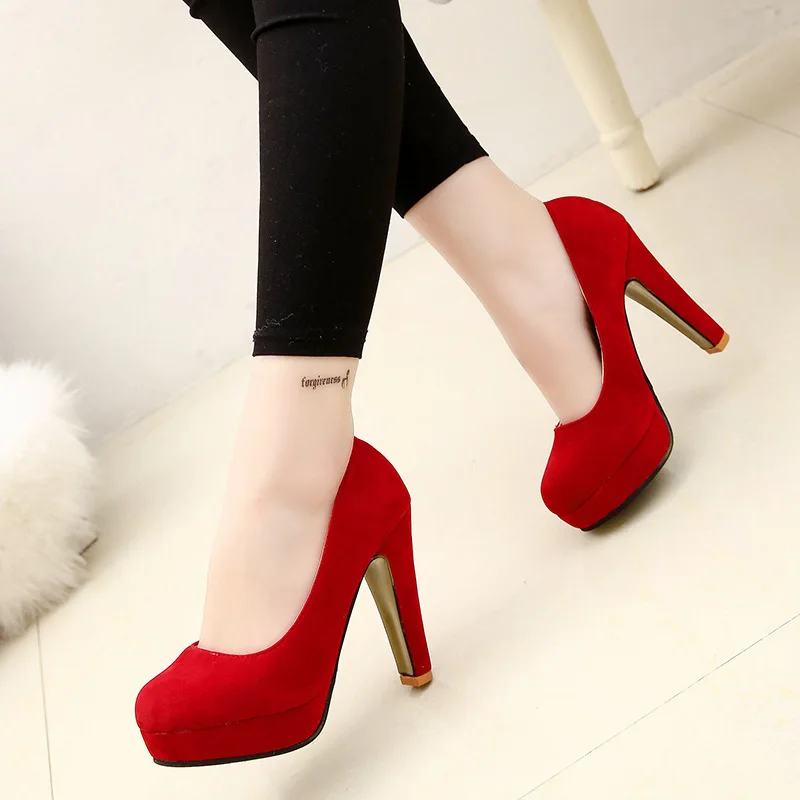 Free shipping 2018 wedding shoes autumn thick with high heels waterproof platform round head women's shoes shallow mouth sweet