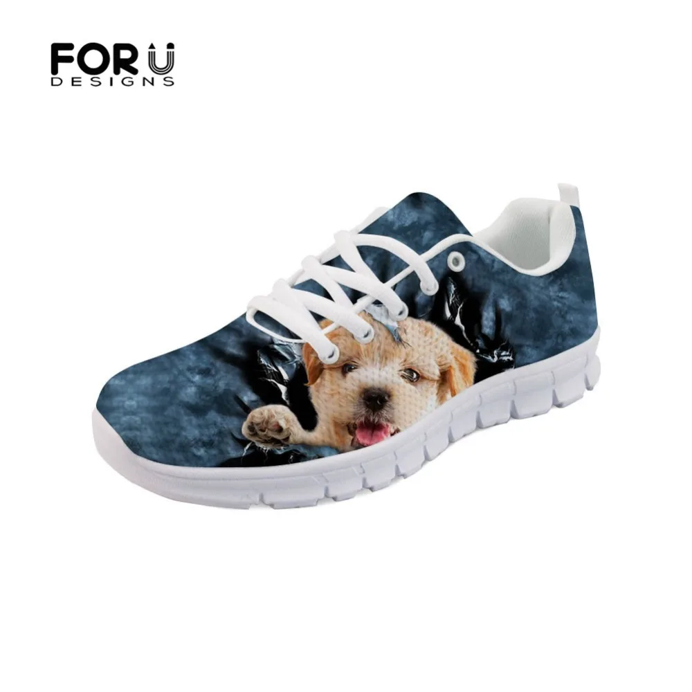 

FORUDESIGNS Cute Jeans Style Women Spring Shoes 3D Animal Denim Puppy Dog Pattern Casual Flats Women's Sneakers Comfortable Mesh