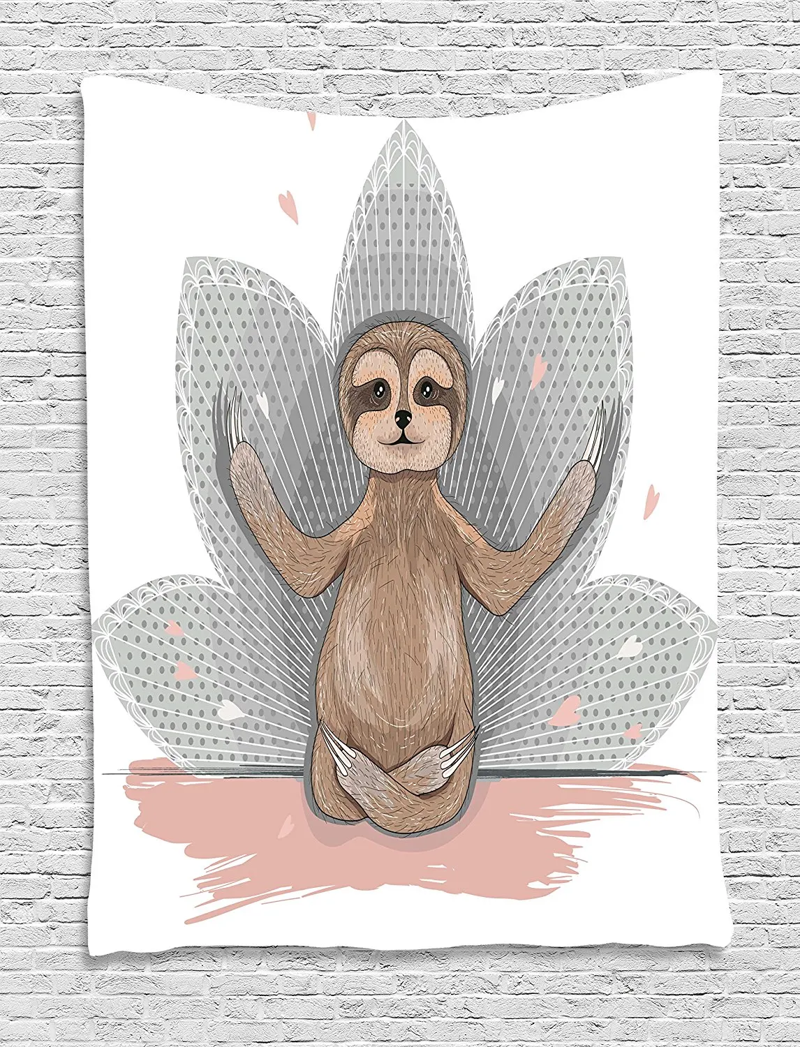 Sloth Tapestry Little Cute Sloth Meditation Lotus Flower Yoga Asana