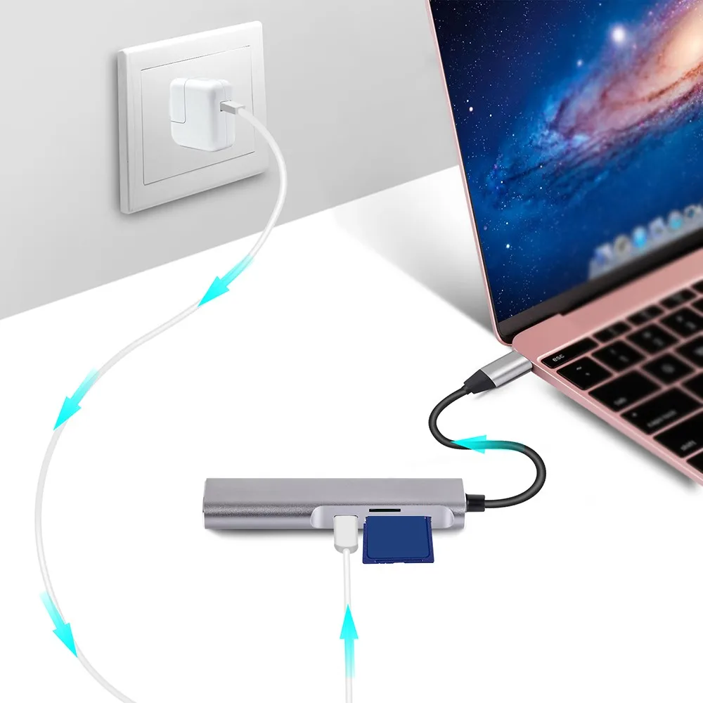 5 в 1 USB-C концентратор тип-c к USB 3,0+ HDMI 4K+ SD/TF кард-ридер Многофункциональный USB C концентратор адаптер для Macbook ПК Xiaomi Tablet Горячая Распродажа