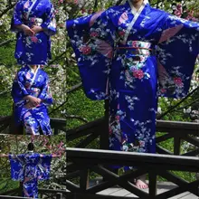 Традиционный японский стиль платье женское шелковое платье кимоно в винтажном стиле платье юката кимоно платье Синий