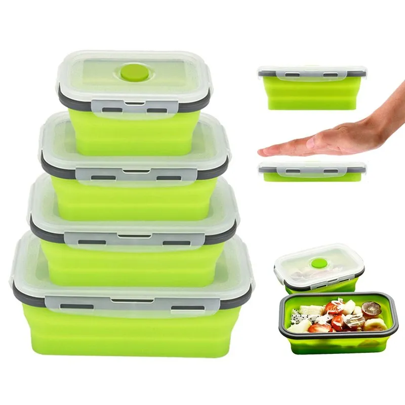 

Urijk Kitchen Food Bowl Silicone Folding Bento Box Food Container Children Kids School Collapsible Portable Lunch Box for Food