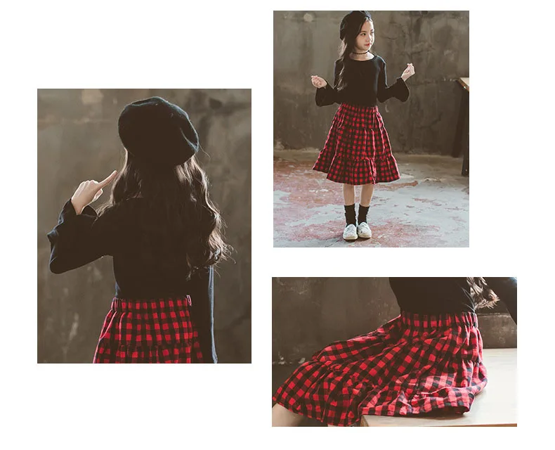 red ruffles plaid skirts for baby big girls Children students skirts kids clothes teenage 4 6 8 10 12 years long skirts clothing (7)