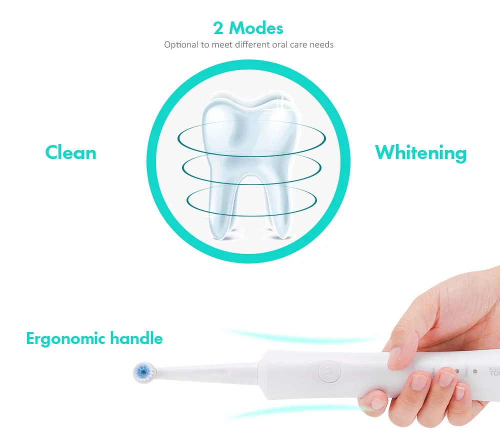 KM - 908 Waterproof Rechargeable Electric Toothbrush with 2 Heads Oral Hygiene Dental Care for Kids Adults