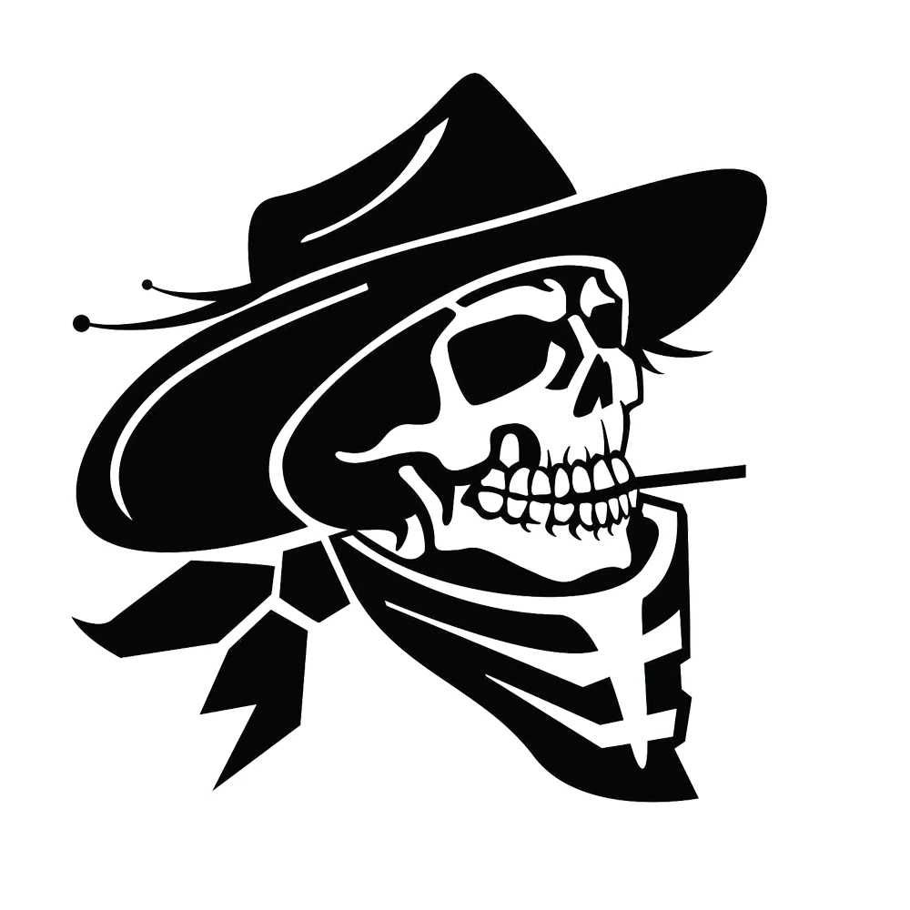 

14.3*15cm Cowboy Skull With Cigarette Funny Unique Cool Car Stickers Car Window Bumper Novelty JDM Drift Vinyl Decal