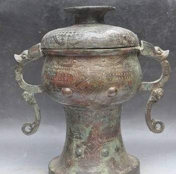 

15"old china fengshui pure bronze dragon beast statue incense burner Censer Tank