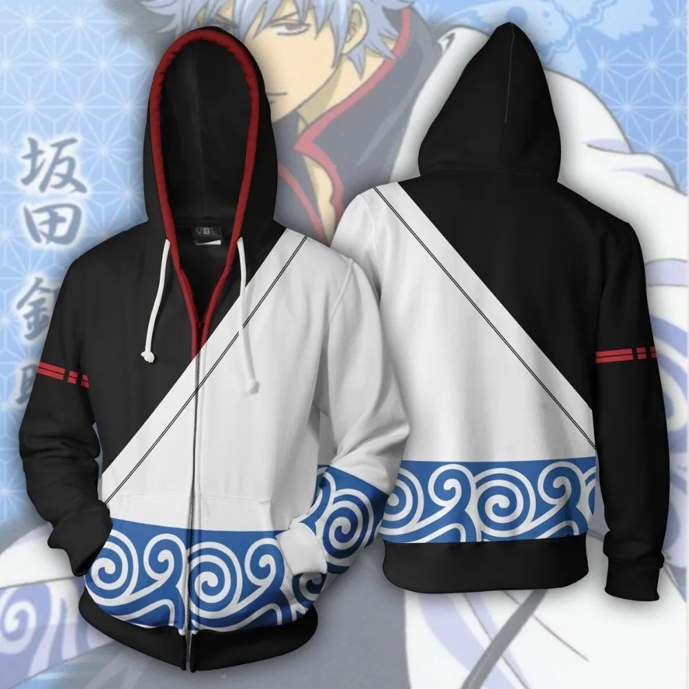 

GINTAMA Sakata Gintoki Cosplay Costume Anime Hoodie Sweatshirts Clothing Zipper J