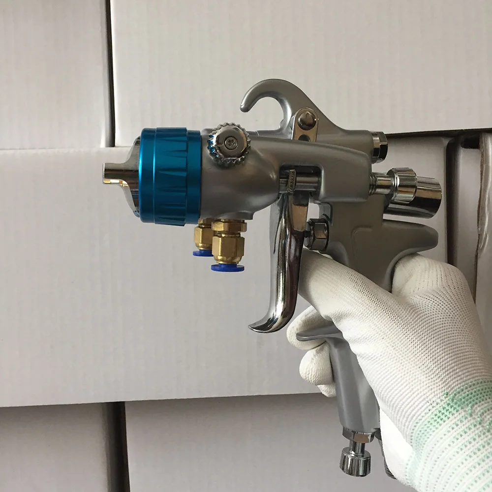 

SAT1189 High Pressure Double Nozzle Spray Gun 1.3mm Pressure Feed Type Air Paint Gun Chrome Paint Pneumatic Paint Tool