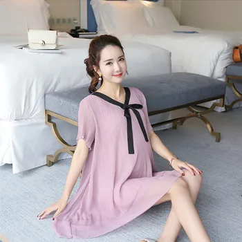 

Summer Striped Expectant Mother Casual Chiffon Dress Pregnant Women Clothes Purple Loose Maternity Dress