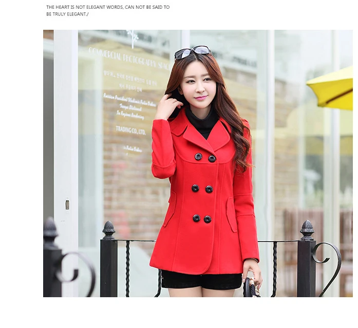 2018  Autumn and winter new female woolen coat short Korean version of the slim slimming lapel double-breasted woolen coat female tide (25)