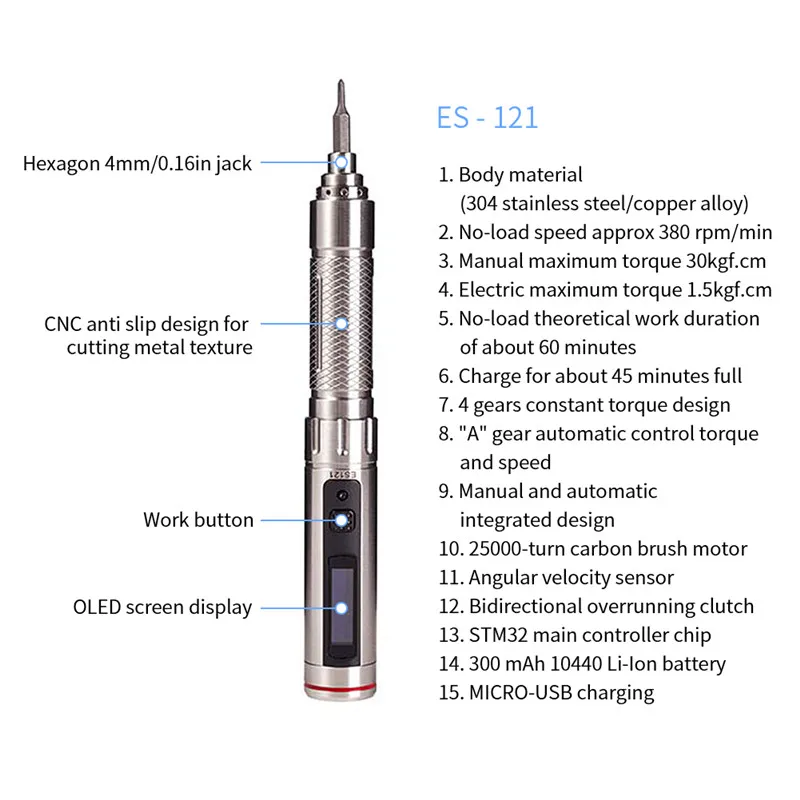 ES121 Mini Electric Screwdriver High Precision  Somatosensory Cordless Drill Rechargeable Smart Motion Control Power 5th Gear (4)