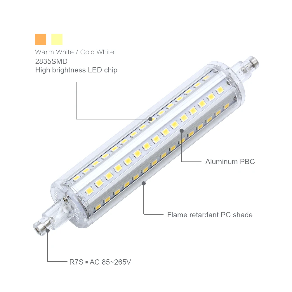 Супер яркая лампочка с регулируемой яркостью R7S Светодиодная лампа “Кукуруза” светильник лампочка переменного тока 220V 110V 5 Вт 78 мм 10 Вт 118 мм 12 Вт 135 мм 15 Вт 189 мм заменить Галогеновый свет пятна