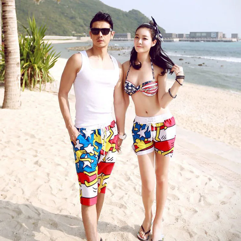 

Couples board shorts swimming trunks lovers swimsuit beach surf woman beach short pants board shorts leisure swimwear Summer