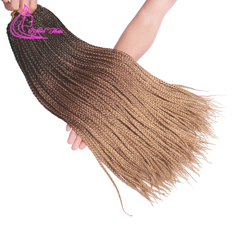 

Refined Black Brown Golden Crochet Box Braids 24Inch Long Ombre Synthetic Braiding Hair Extensions African American Braided Hair