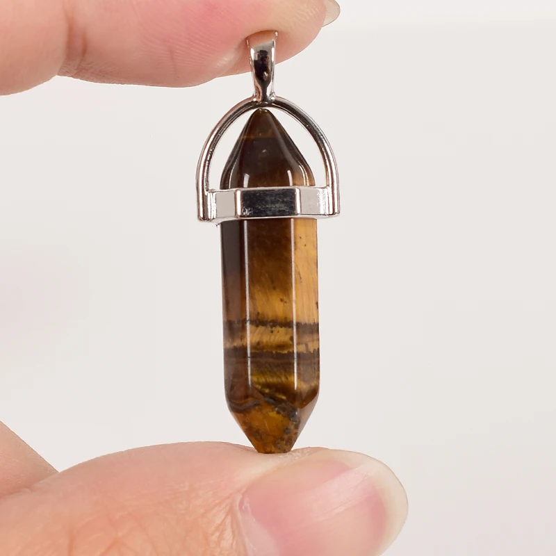 

30mm Natural tiger eye Tumbled Stone Hexagonal Column Reiki Pendulum Pendant Healing Mineral Quartz Crystals kids Home Decor