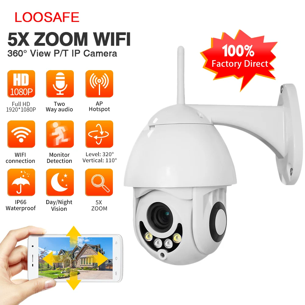 2 Pcs Wireless HD 1080P WiFi 5X ZOOM IR-CUT CCTV Outdoor IP Camera Home Security