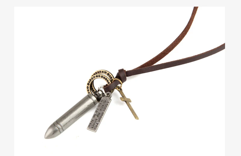 NIUYITID Vintage Bullet Necklace & Pendants For Men Chain Necklace Long Leather Rope Creation Jewelry Cool Male Bijoux (4)