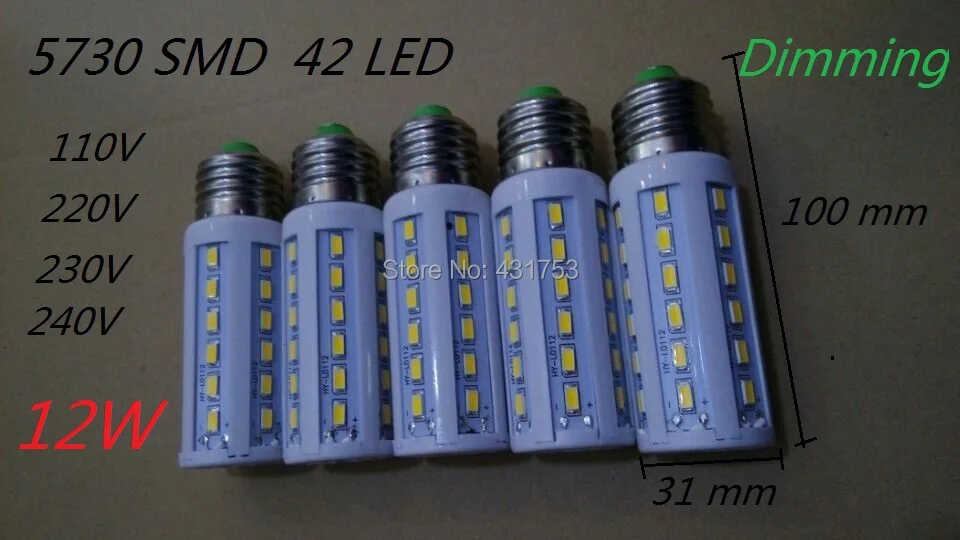 5 шт./лот затемнение 12 Вт 110В/220В LED Кукуруза свет E27 E14 B22 Светодиодные лампы 42 led