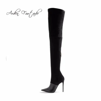 

Arden Furtado 2018 spring winter woman brown boots over the knee thigh high boots sexy high heels 12cm zipper Stretch boots 45