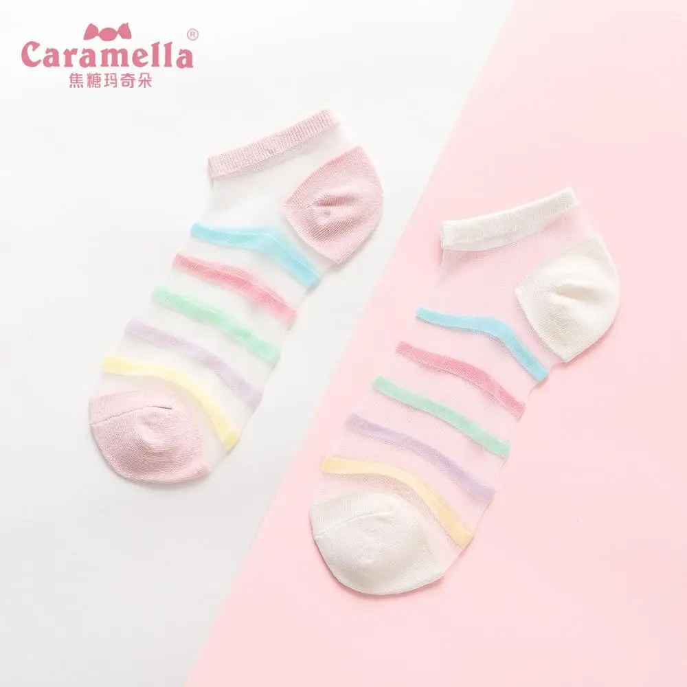 

Caramella 2Pairs/Lot Spring Summer Women Short Socks Rainbow Color Fashion Sweet Girls Invisible Socks Female Slipper Socks