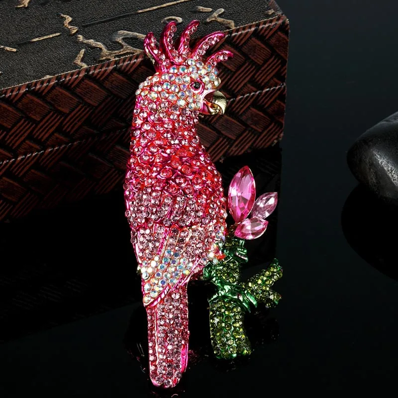 

Red Color parrot Animal Brooch Pins For Women Party Accessories Brand Rhinestone Crystal Brooches Bijuteriras Enamel Brooch Pins