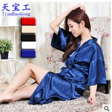 Шелковой ночной рубашке пижамы мужской и женский пара монохромные японские летние кимоно кардиган сплошной цвет платья