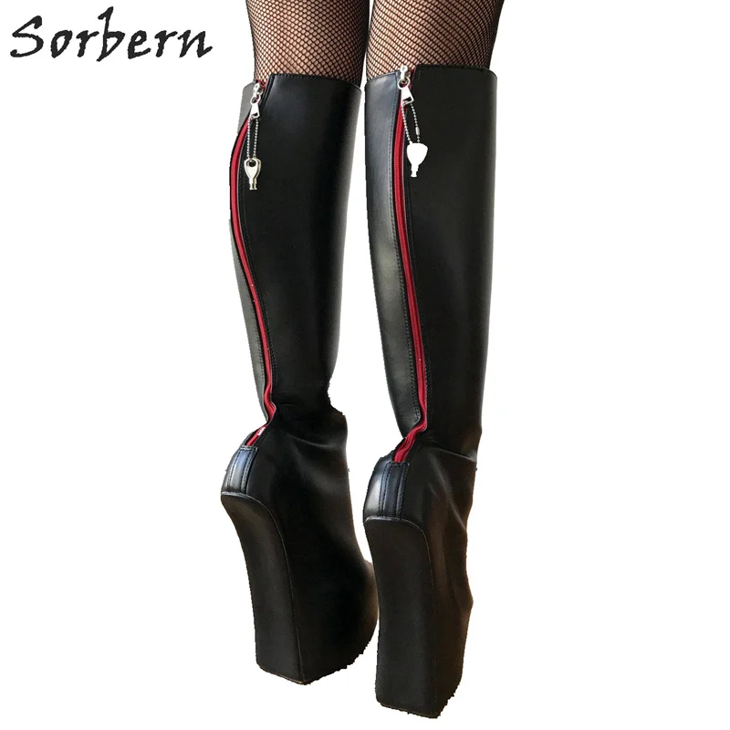 De Botas Suela Color Mujer Negro Grueso Black Rojo Rodilla Mujeres Cremalleras Gótico La Sin custom 46 Alto Sorbern Tacones Plataforma Zapatos Tamaño Tacón Las PqtnS