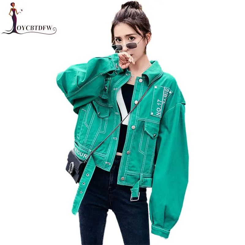 

Autumn Denim Jacket Candy Color green Women Single-breasted Tops Loose Long sleeves Feminino Denim Coat 2019 Spring Jacket DD889