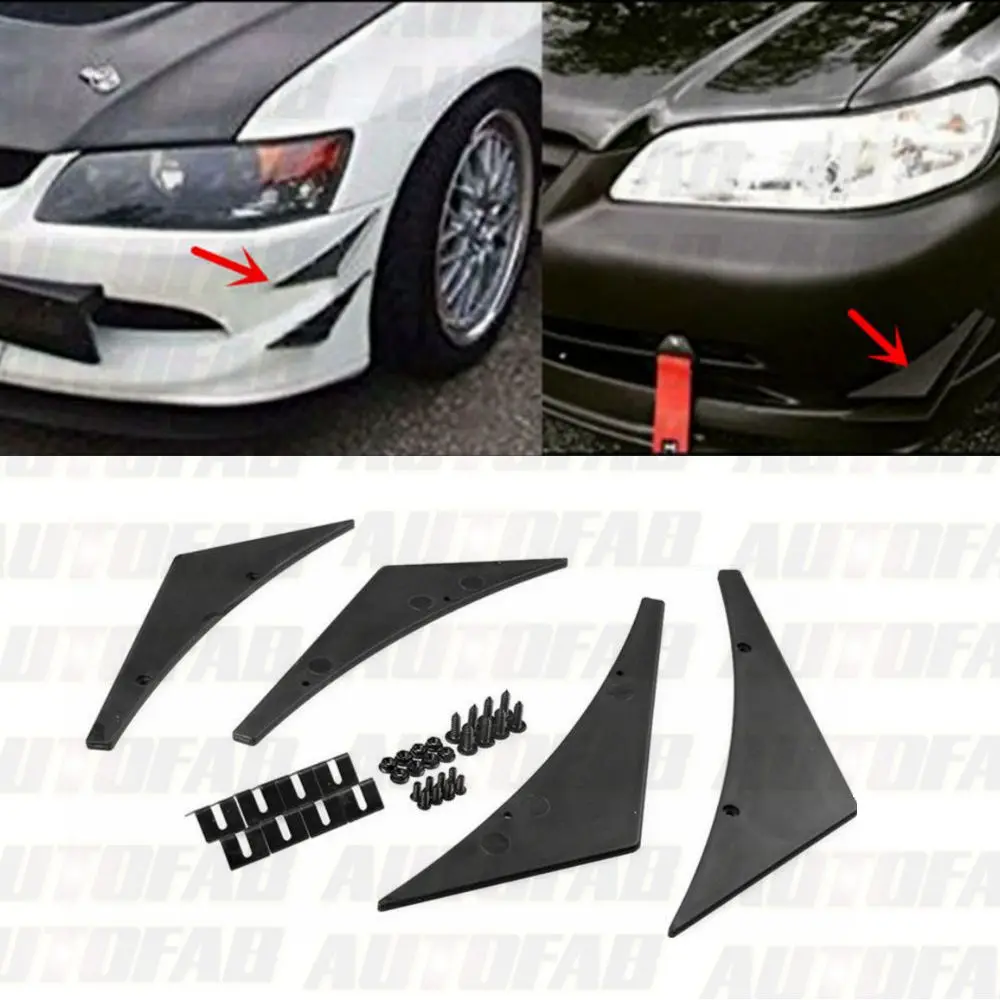 4x Universal Paintable Front Bumper Lip Canard Splitters Fins Universal Valence Chin AF-FD001