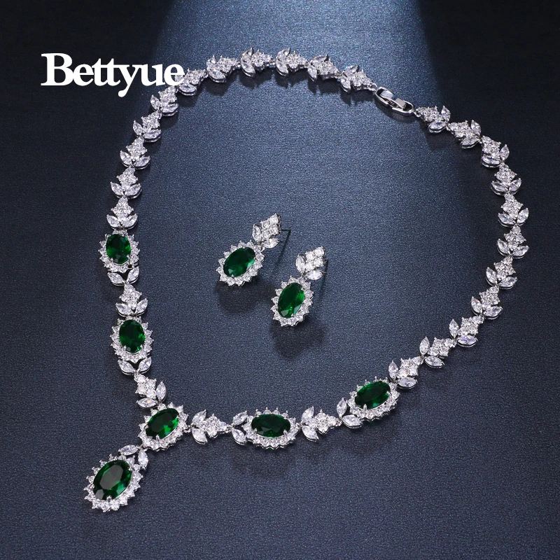 Женский комплект свадебных украшений Bettyue зеленого цвета с геометрическим