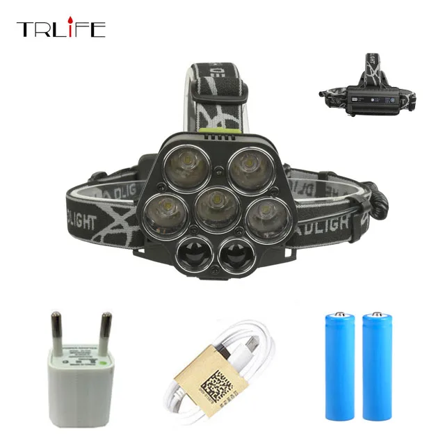 

Rechargeable LED Headlamp 6 Modes -5*T6 -2 7 LED Headlight USB Flashlight with White Red Green Blue Light By 2* 18650