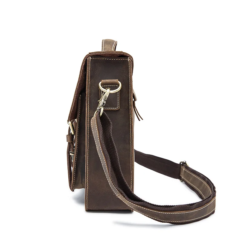 Factory direct retro style design crazy horse man bag zipper buckle cover solid color first layer leather men' handbags
