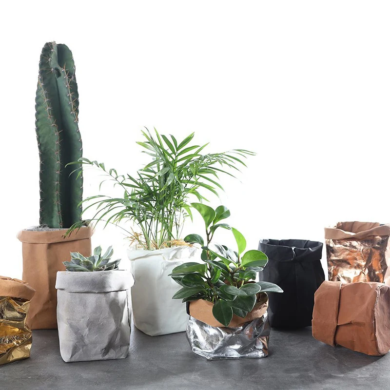 Mini Succulentl Kraft Paper Flower Pot Washable Storage font b Bag b font Office Desk Organizer