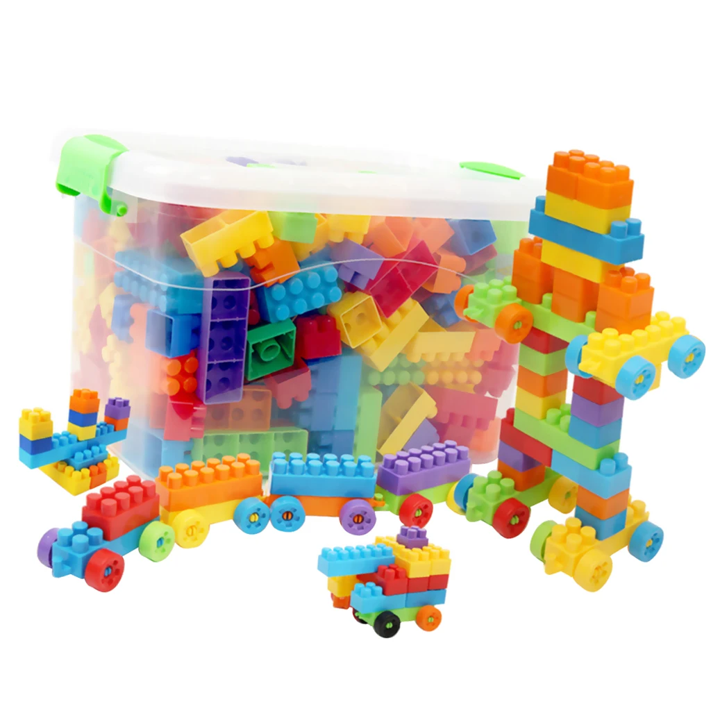 ABS Plastic Building Bricks Stacking Blocks Set - 180 Pieces & Storage Box, Children Color & Shape Cognition, Creative Thinking