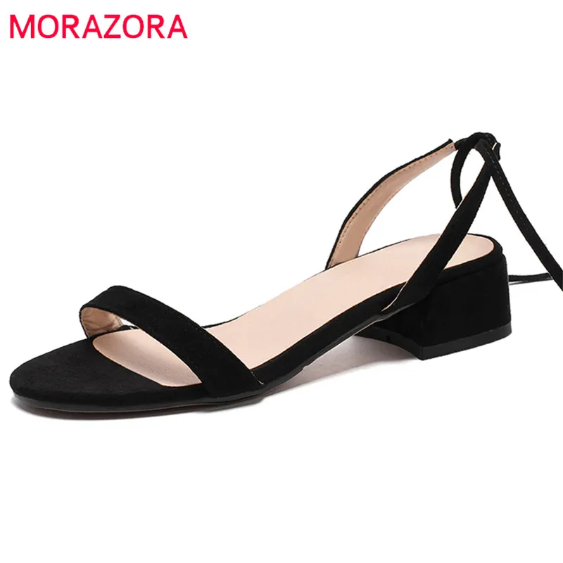 

MORAZORA 2019 new arrival women sandals big size summer sandals fashion ankle strap solid women heel shoes casual ladies sandal
