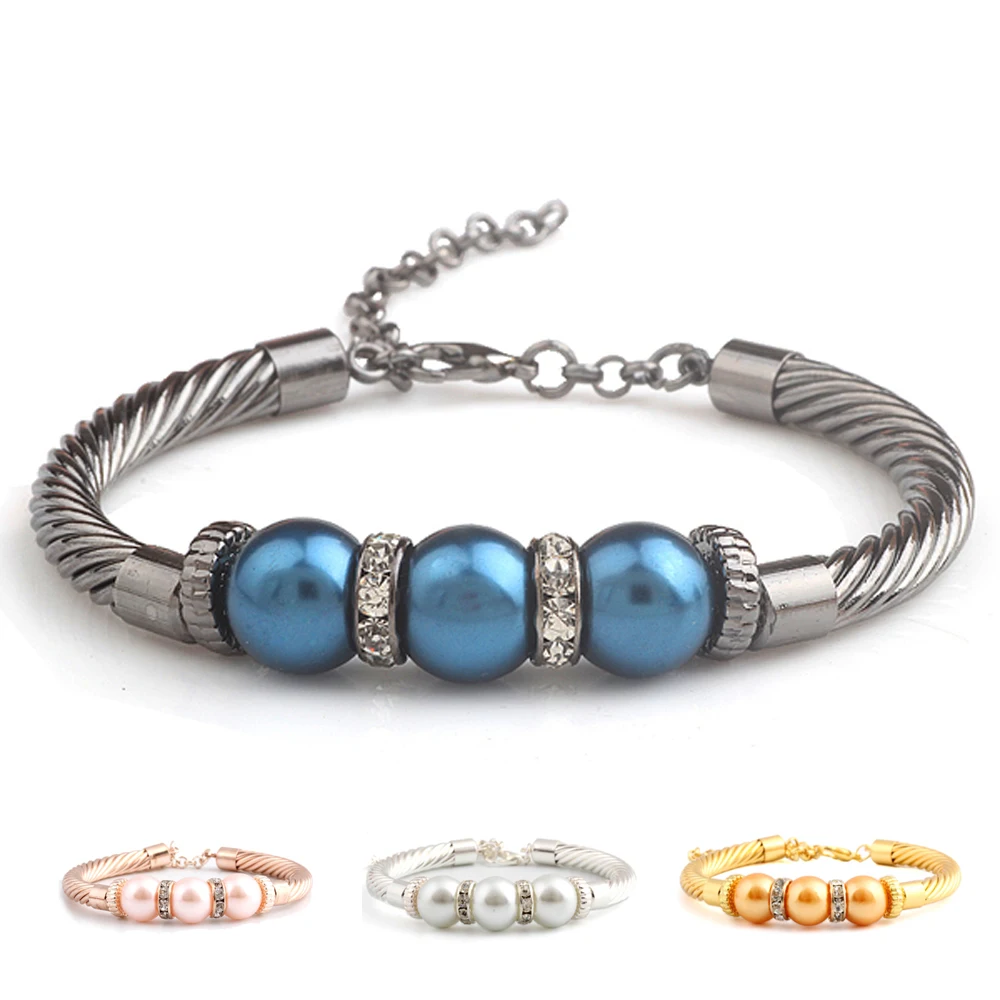New Fashion Imitation Pearl Charm Viking Bracelets Three Color Bangles For Women Snake Arm Bracelet Love Bangle | Украшения и