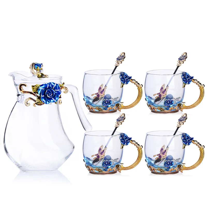 

Color enamel coffee cups pot sets water kettle mug gift box Europe style coffeeware friend gifts