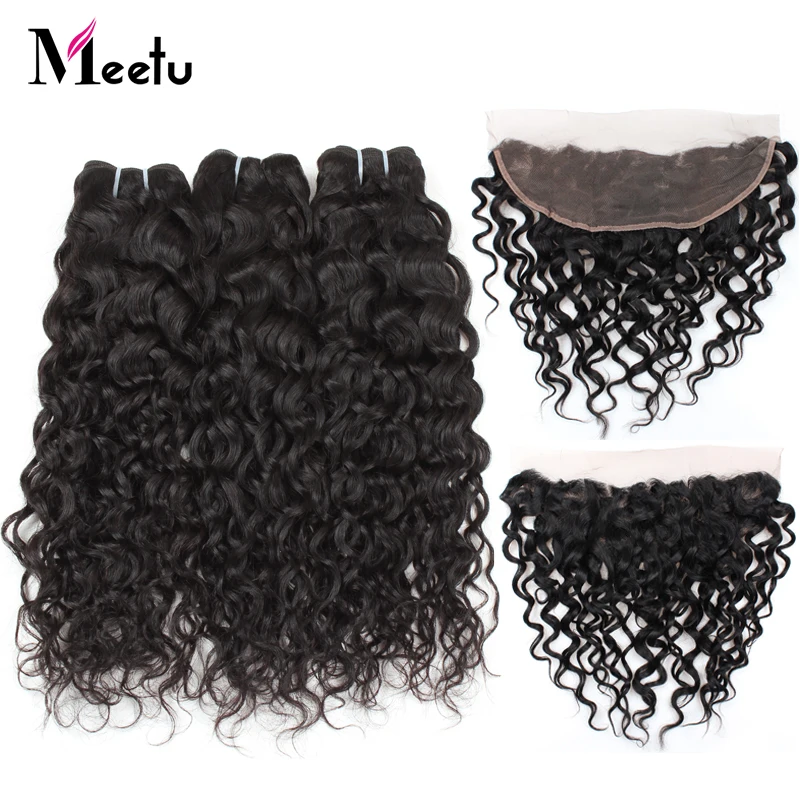 

Meetu Brazilian Water Wave Bundles with Frontal 3 Bundles with Frontal Closure 100% Human Hair Bundles with Frontal Non Remy