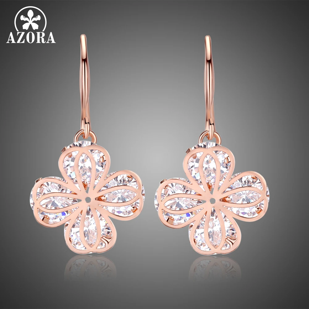 

AZORA Fashion Cubic Zirconia Fancy Crystal Flower Drop Earrings for Women Girls Jewerly Valentine Day Gift Bohemia Bijoux TE0325