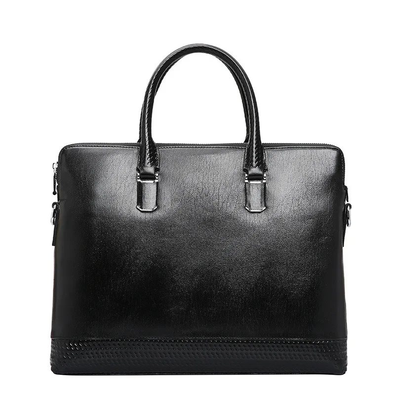 Genuine leather fashion hallow out document bag men's black color