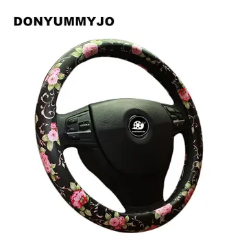 

DONYUMMYJO Vintage Leather Steering Wheel Cover Flower Printing Women's Car Steering-Wheel Covers For Girls Steering Accessories