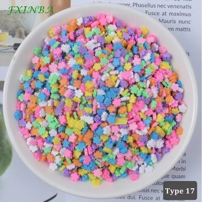 Type 17 FXINBA 100 г Fimo дополнение разбрызгивает ломтики слизи поставки DIY украшения бутафорский торт десерт спринклз глина грязь игрушки из частей - Color: Type 17