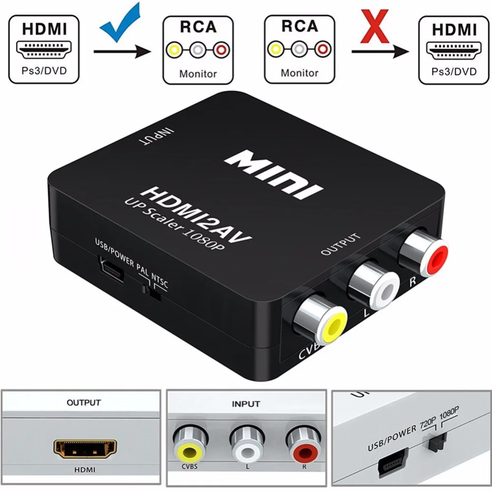 Адаптер преобразователь HDMI в AV HD 1080P RCA AV/CVSB L/R|mini hdmi to rca|mini hdmihdmi rca |