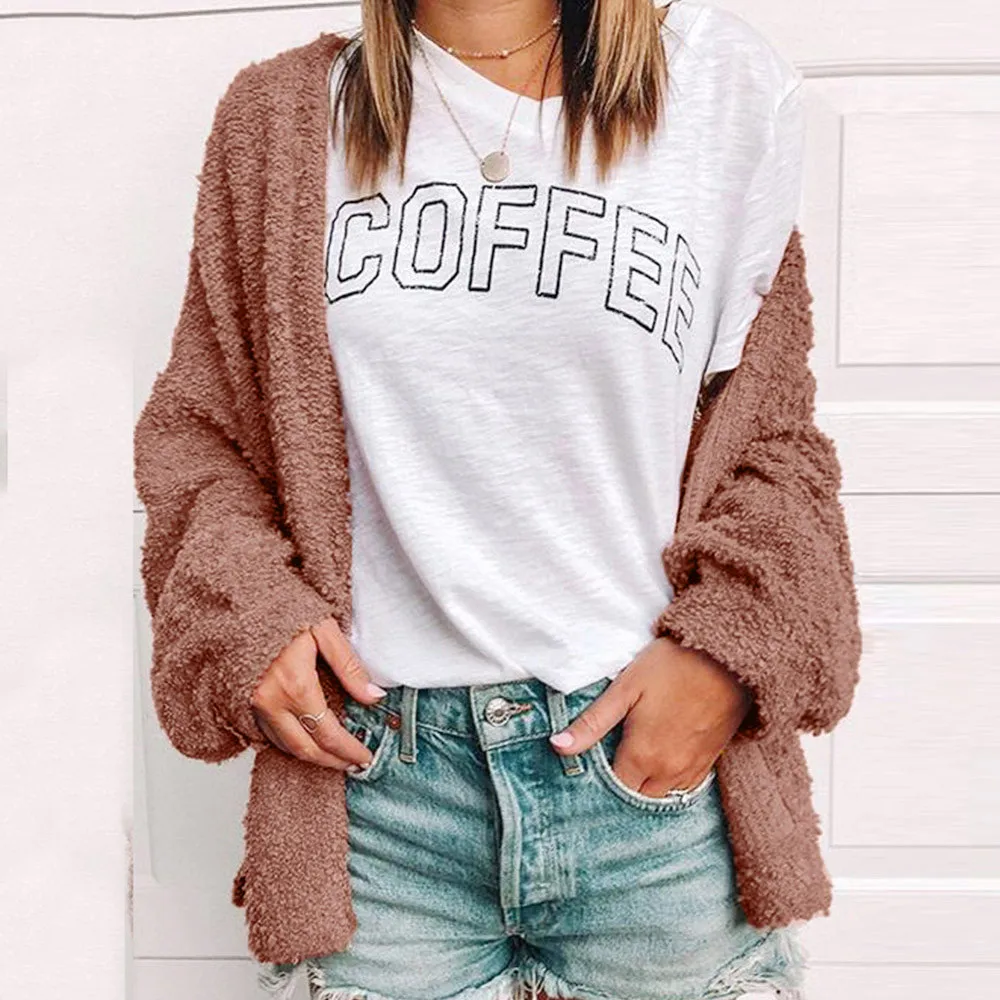 

2019 Winter Warm Wool New Women Casual Long Sleeve Solid Warm Wool Openning Front Cardigan Coat Outwear Cardigans Sweaters