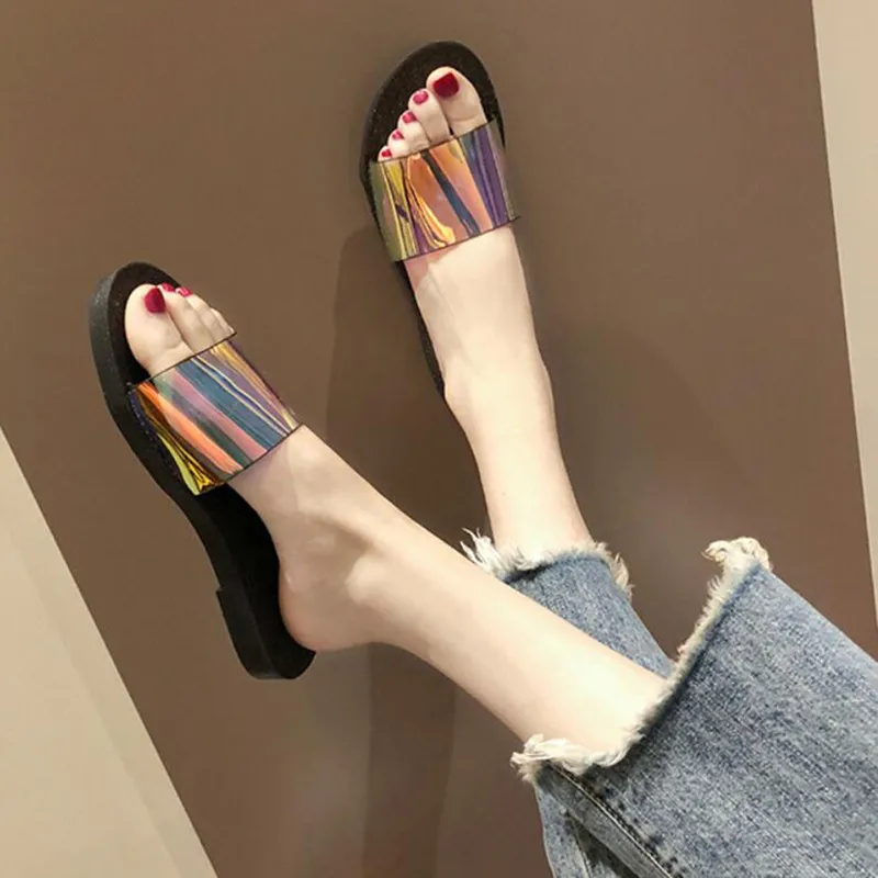 

Transparent Slippers Sandals Summer Women Flat Shoes Slip On Slippers Bling each Slides Flip Flops buty damskie Women Shoes C99