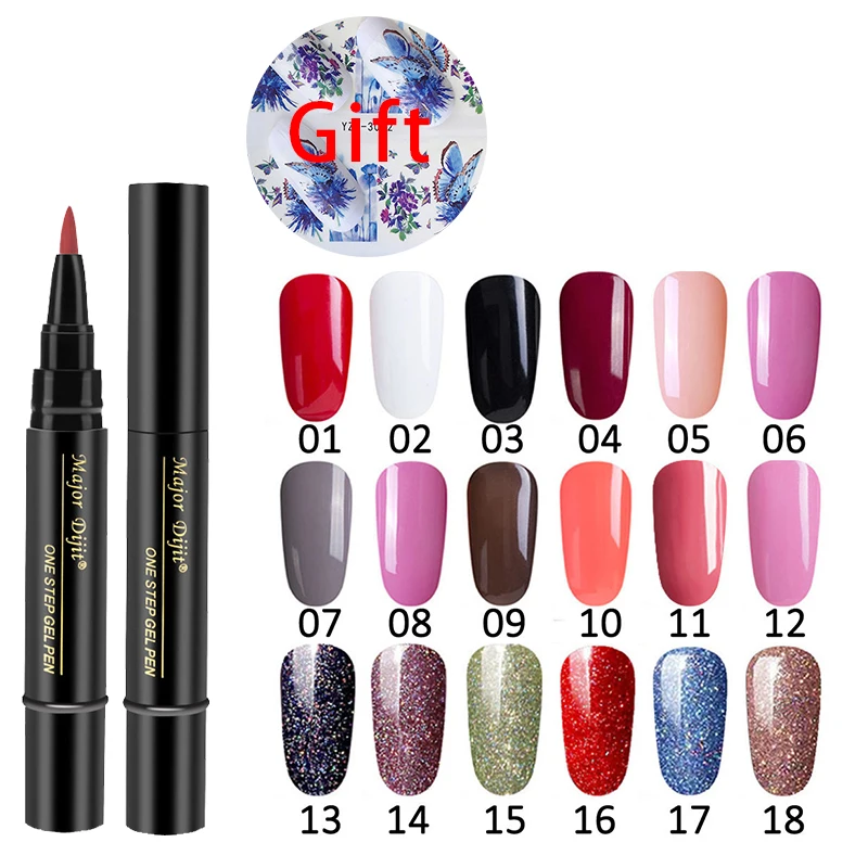 

New One Step Gel Nail Polish Pen Shape Long Lasting 3 In 1 UV Soak Off Gel Lacquer Glitter Varnish No Need Base Top Coat