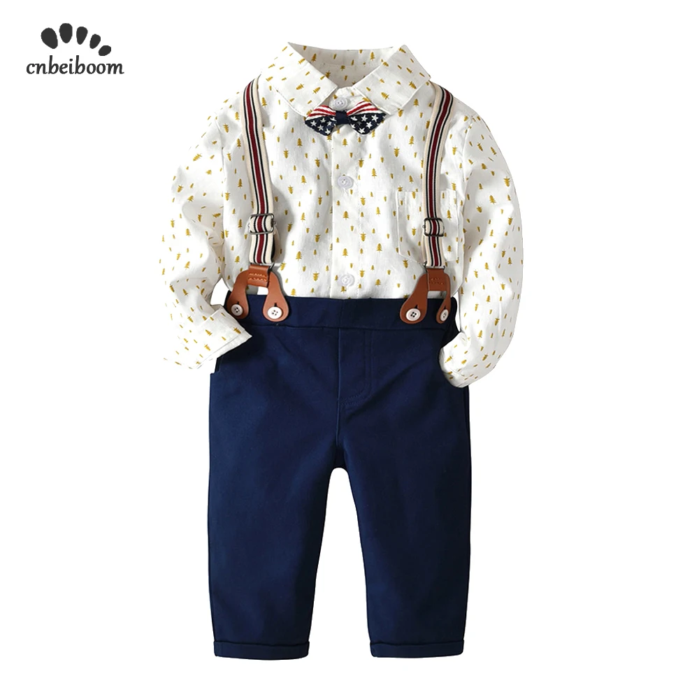 

Baby boy 1-3 year clothing sets long sleeve shirts rompers strap pants gentleman suits 2019 children kids party clothes set