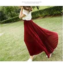 Сплошной цвет леди юбка большой качели для шифон плиссированные половина-Длина юбки половина чешские длинная юбка
