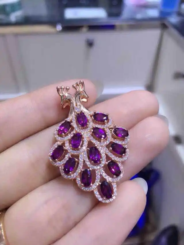  Saphir bleu naturel pendentif grenat rouge naturel pendentif collier 925 argent sterling élégant Co